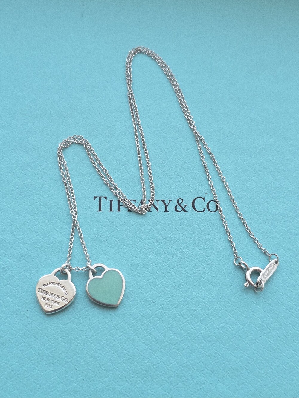 T&Co. Blue enamel mini heart tags necklace
